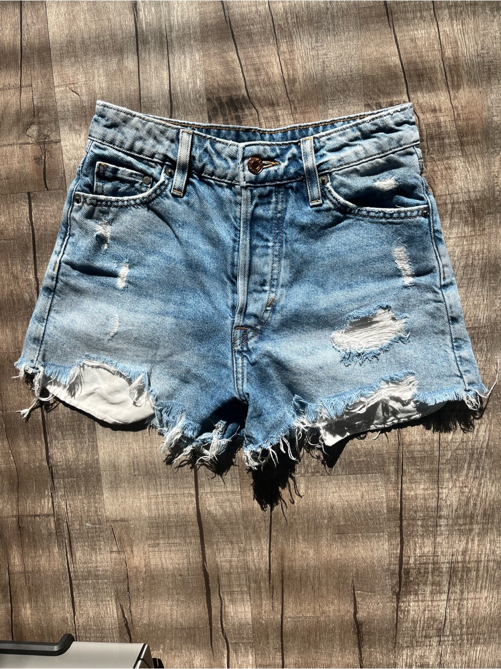 Distressed Light Blue Denim Women's Shorts